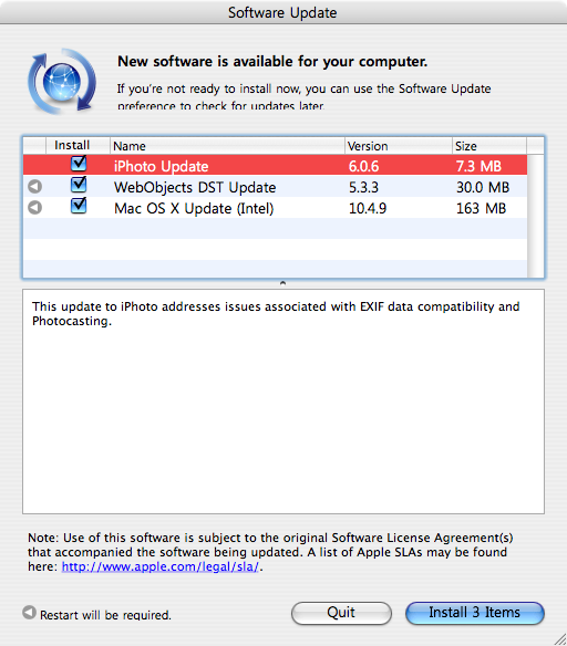 ... epilogue :: Mac OS X 10.4.9 , iPhoto 6.0.6, WebObject DST 5.3.3 Update