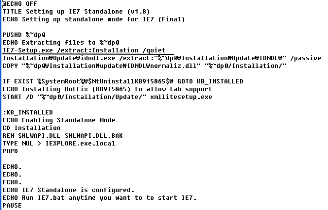 IE7 Standalone Setup.bat 실행